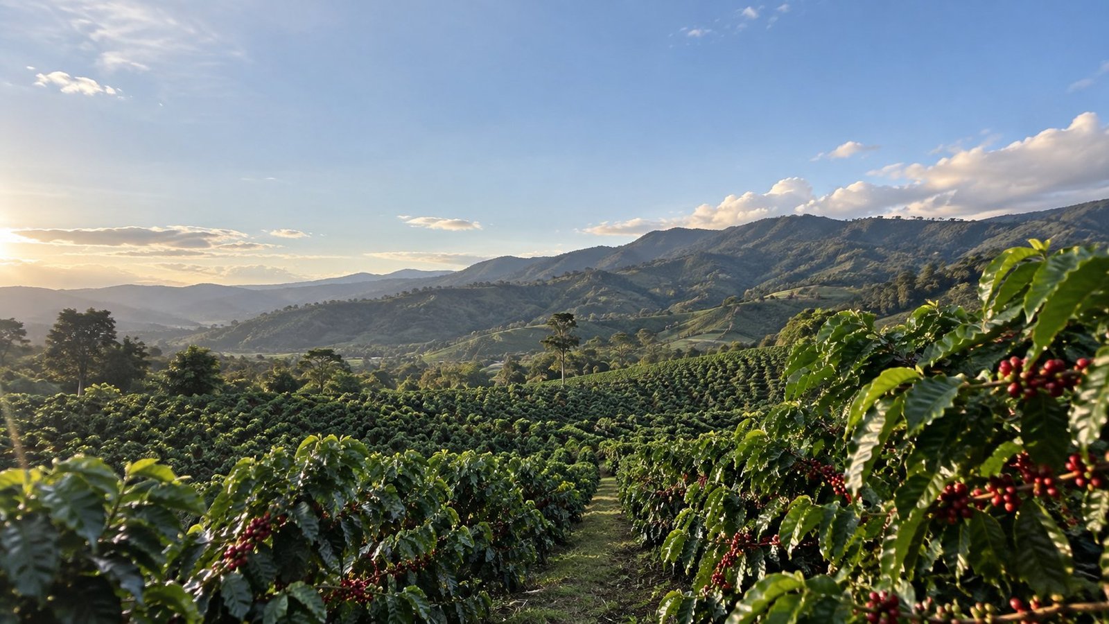 Panorámica de los cafetales de Salasmu en Huila, Colombia
